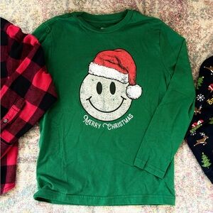 Merry Christmas Smiley Face Kids' Holiday/Christmas XS (4/5) Long Sleeve Shirt